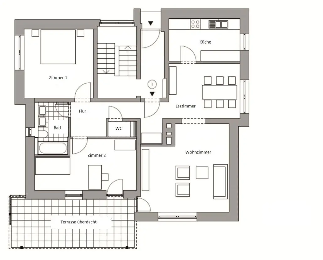 Grundriss -- Geräumige 4-Zimmer-Wohnung mit großer Terrasse und Garten