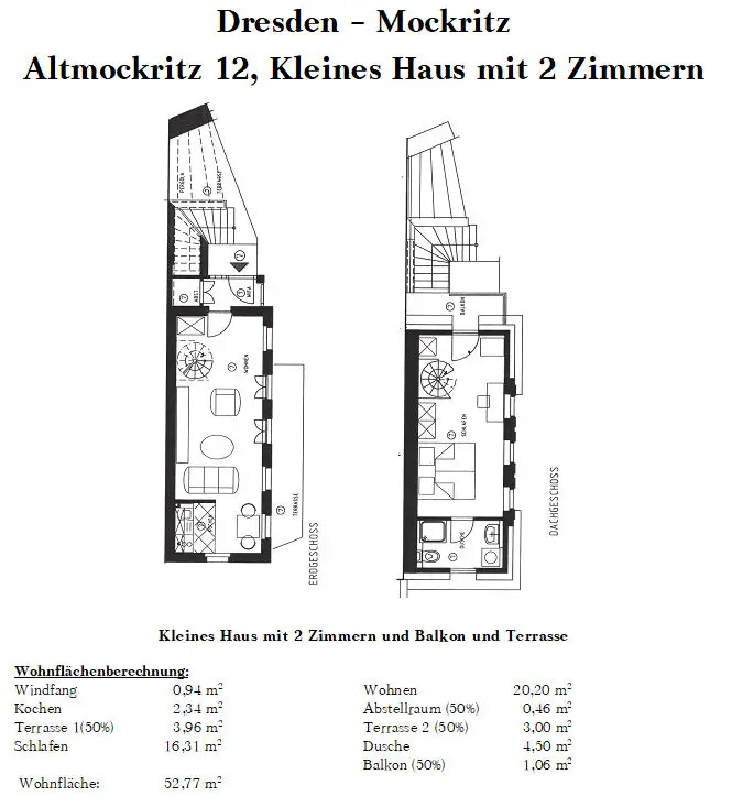 Grundriss -- Altmockritz - Wohnen im Grünen, Arbeiten in der Stadt - kleines Haus mit 2-Zimmern+Terrasse+Balkon