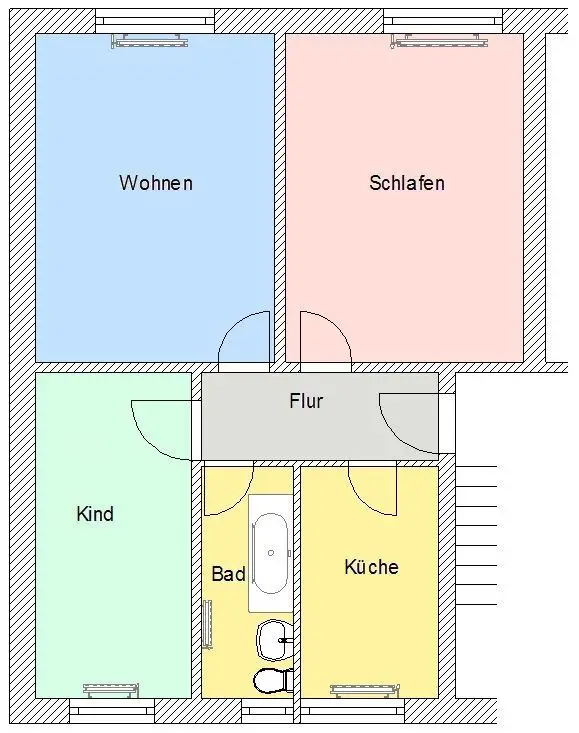 Grundriss -- 3 Raumwohnung für die kleine Familie