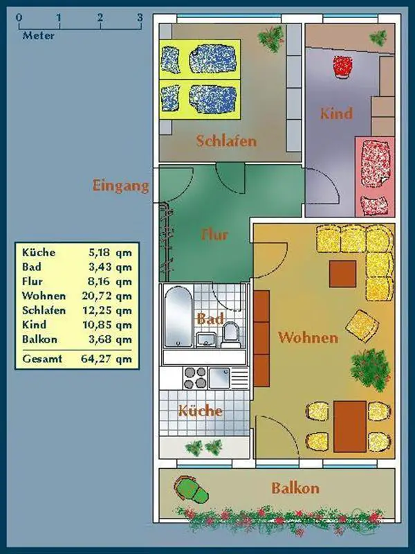 500 GRUNDRISS -- Studenten und Azubis - WG geeignete 3-Zimmer-Wohnung!