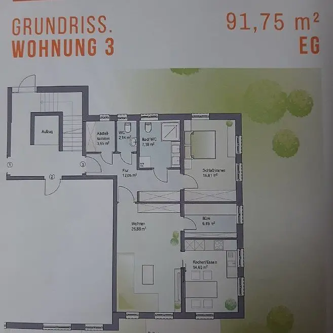 Grundriss Wohng. 3 EG -- NEUBAU barrierefrei! 3-Zimmer-Wohnung mit Terrasse und Garten!