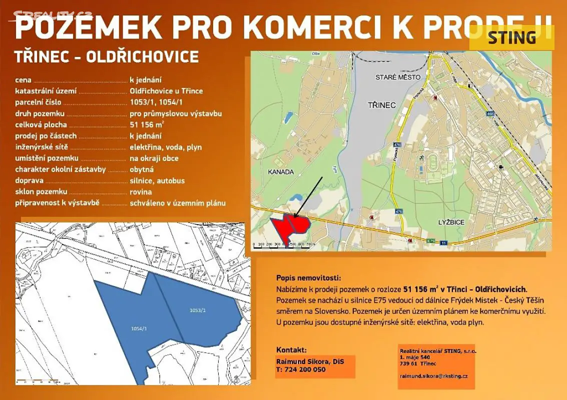 Prodej  komerčního pozemku 51 156 m², Třinec - Oldřichovice, okres Frýdek-Místek