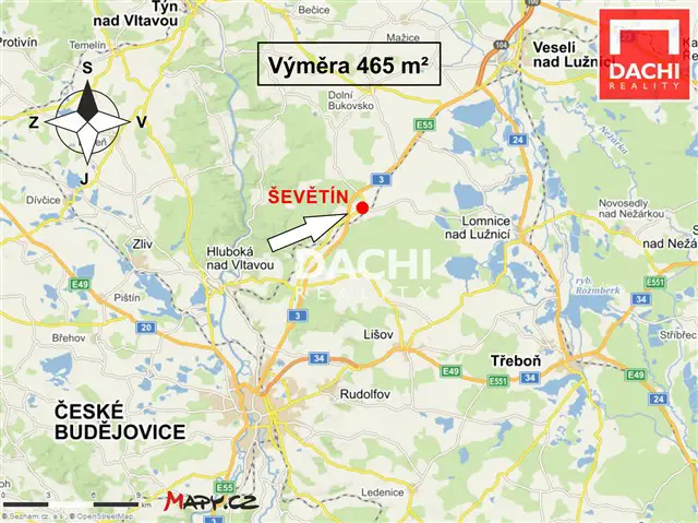 prodej pozemek, Ševětín, České Budějovice