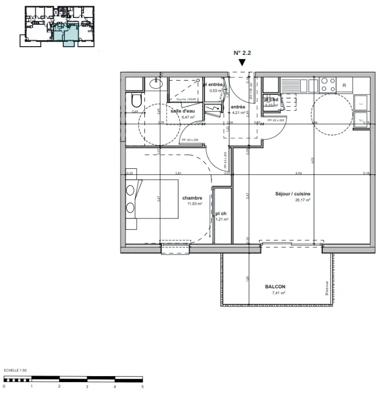 Vente appartement 2 pièces 50,75 m2
