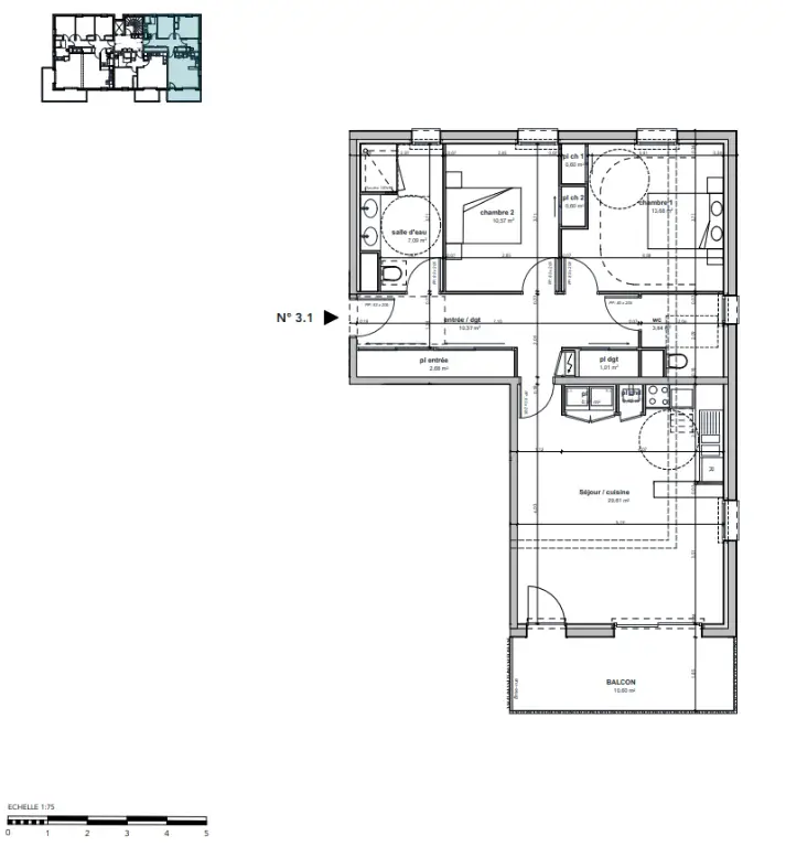 Vente appartement 3 pièces 81,38 m2