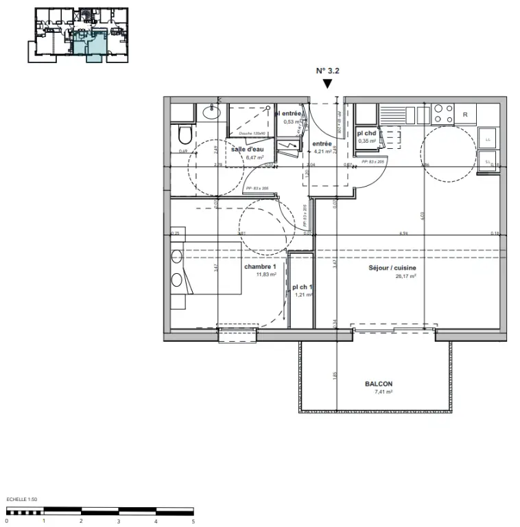 Vente appartement 2 pièces 50,77 m2