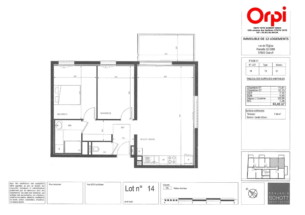Vente appartement 3 pièces 63,46 m2