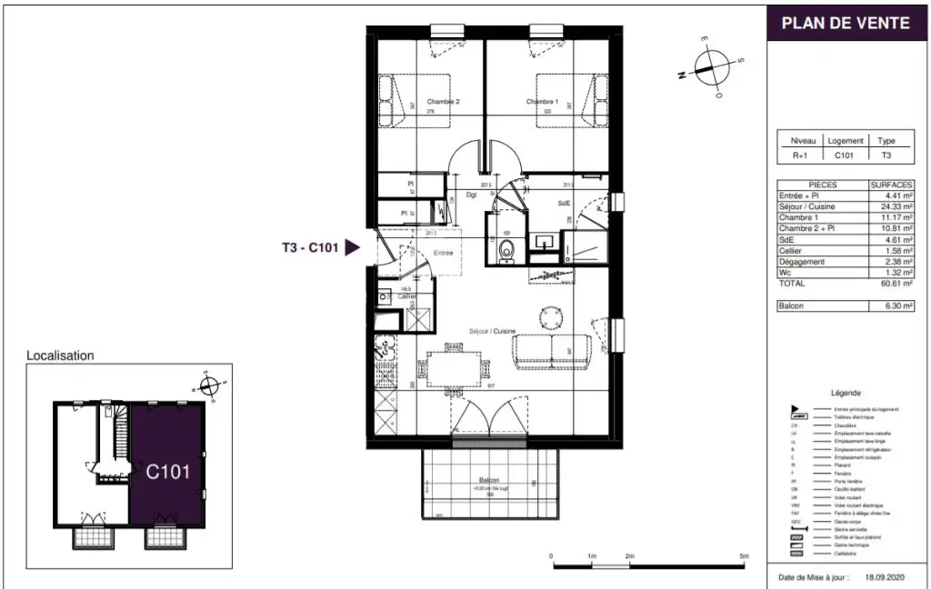 Vente appartement 3 pièces 60,61 m2