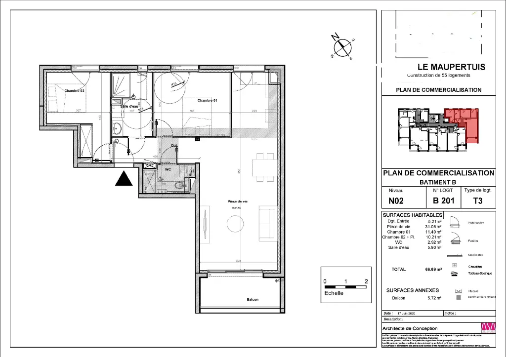 Vente appartement 3 pièces 66,69 m2