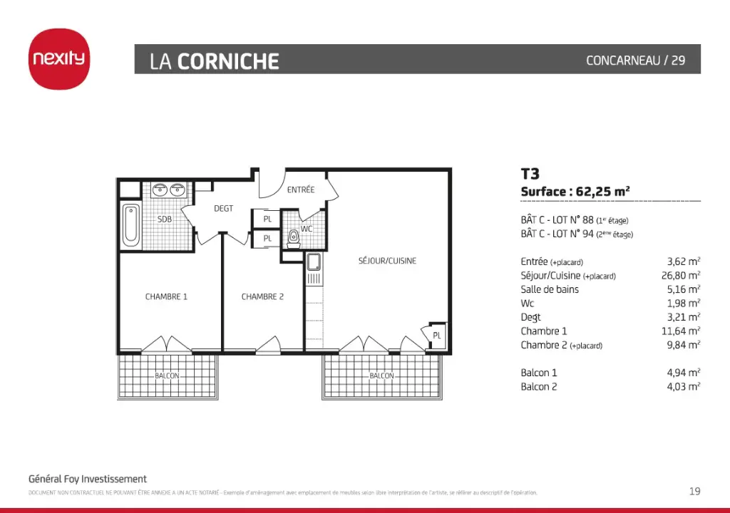 Vente appartement 3 pièces 62,25 m2