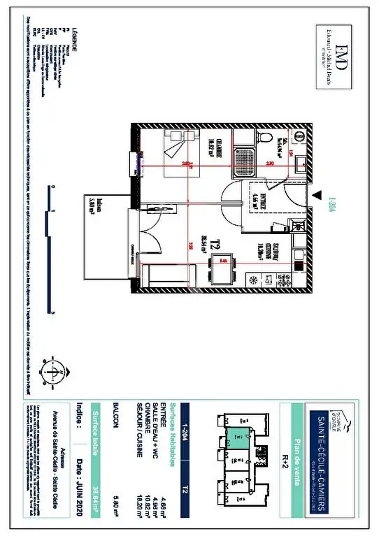 Vente appartement 2 pièces 38,64 m2
