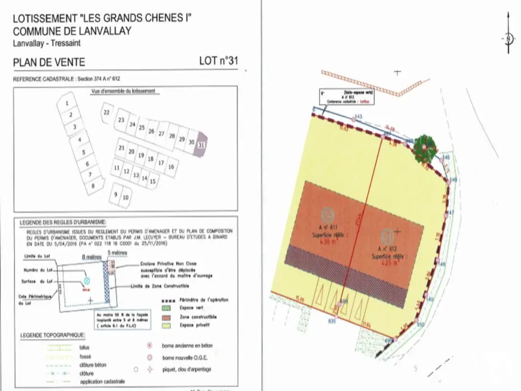 Vente terrain 425 m2