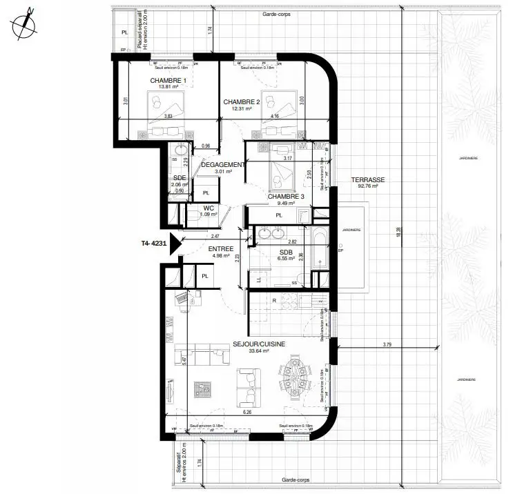 Location appartement 4 pièces 87 m2