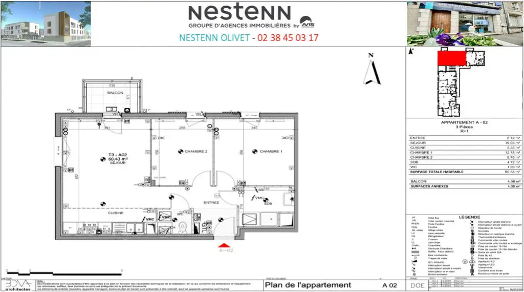 Vente appartement 3 pièces 60,38 m2