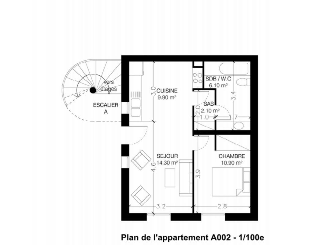 Vente appartement 2 pièces 43,3 m2