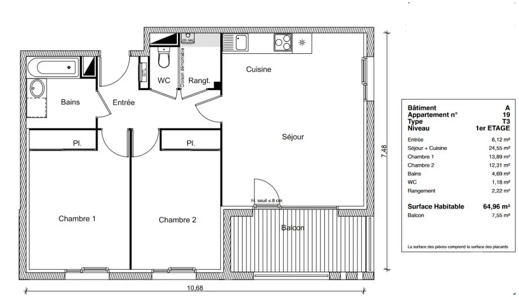 Vente appartement 3 pièces 66,48 m2
