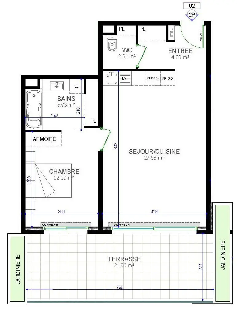 Vente appartement 2 pièces 52,8 m2