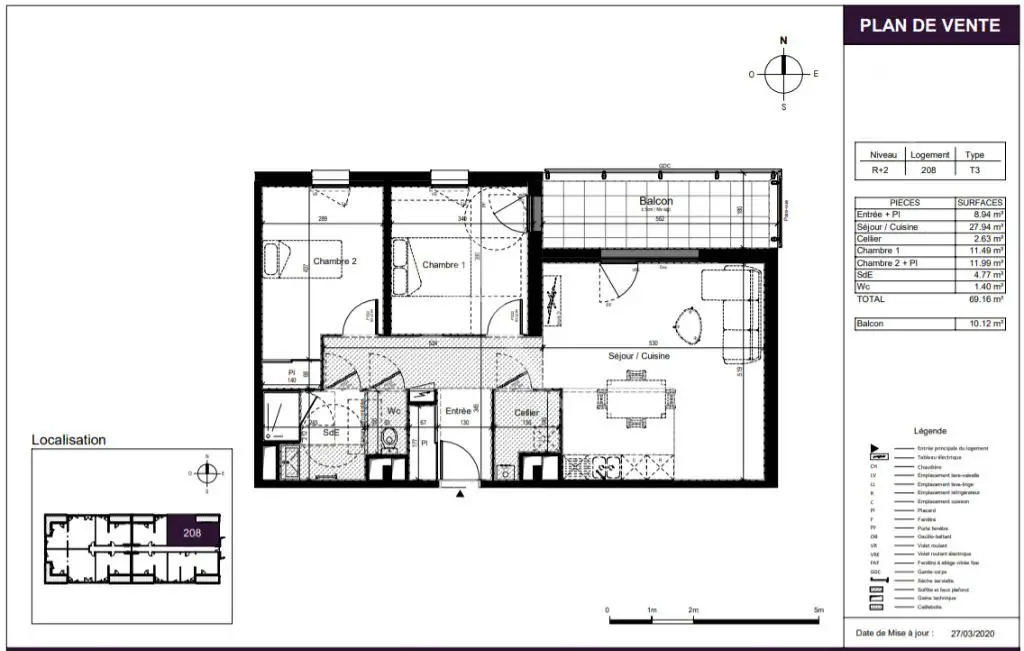 Vente appartement 3 pièces 69,16 m2