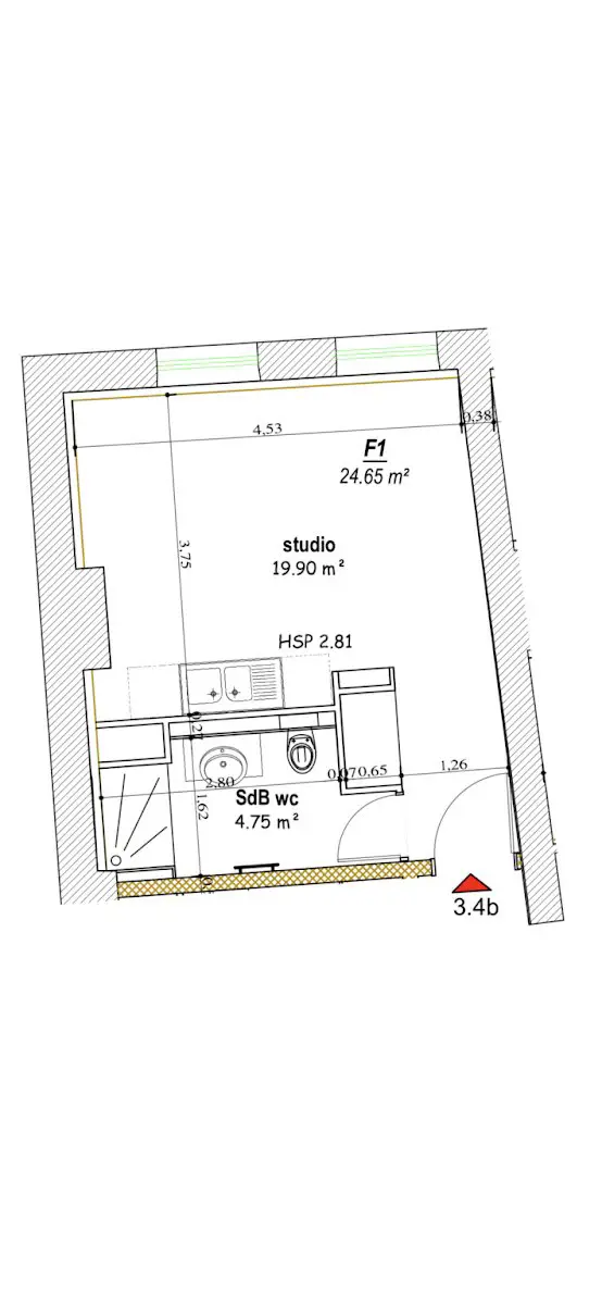 Vente studio 24,65 m2