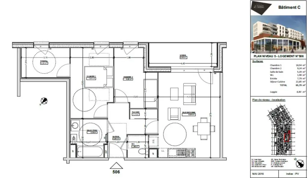 Location appartement 3 pièces 65,79 m2