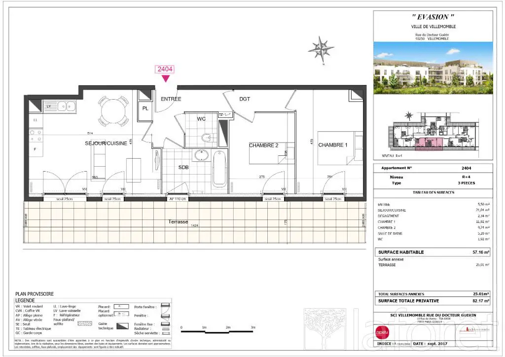 Location appartement 3 pièces 57,16 m2