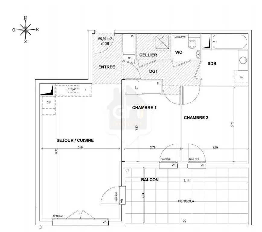 Vente appartement 3 pièces 66,76 m2