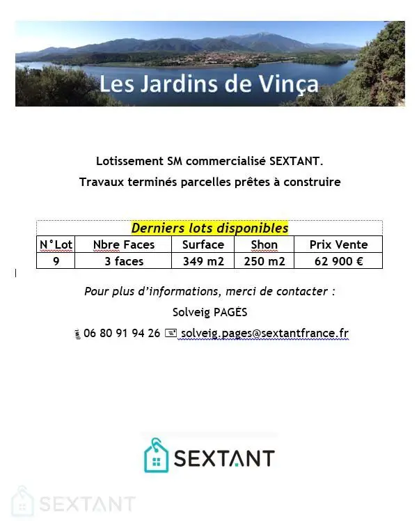 Vente terrain 349 m2