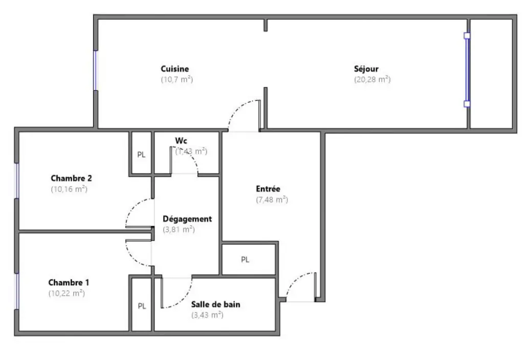 Location appartement 3 pièces 67,51 m2