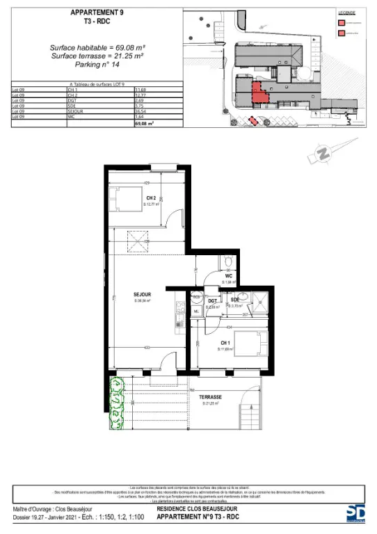 Vente appartement 3 pièces 69,08 m2