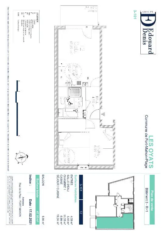 Vente appartement 2 pièces 49,75 m2