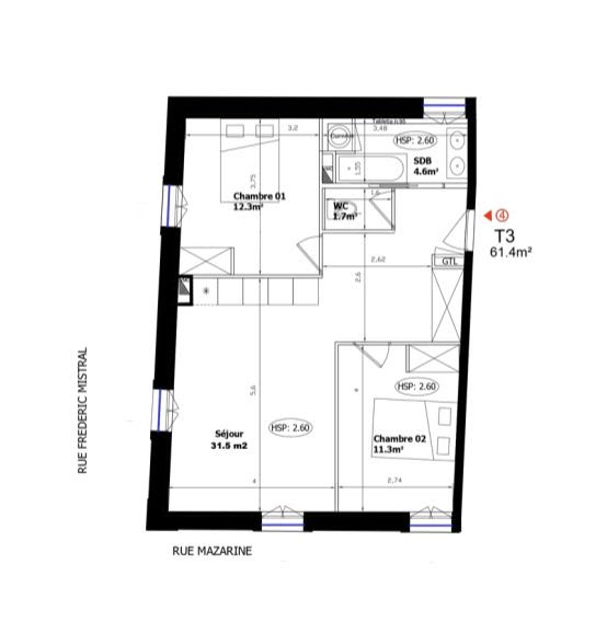 Vente appartement 3 pièces 61,4 m2
