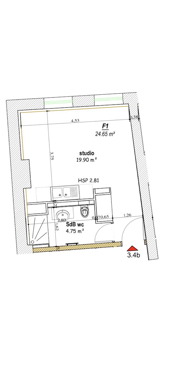 Vente studio 24,65 m2