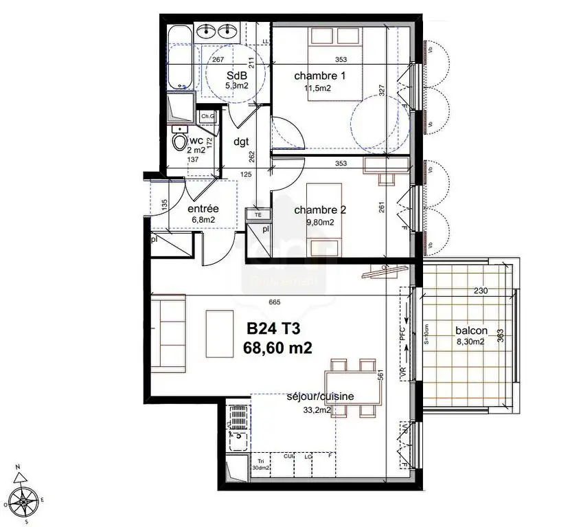 Vente appartement 3 pièces 68,4 m2