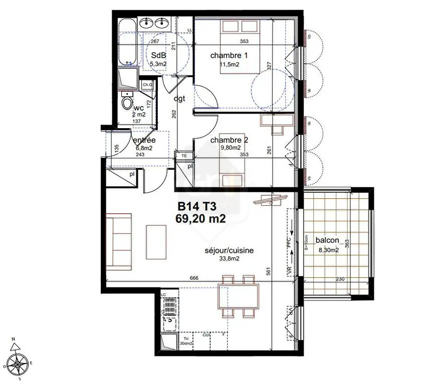 Vente appartement 3 pièces 69 m2