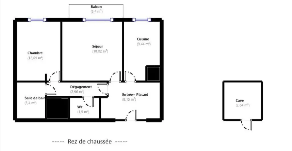 Location appartement 2 pièces 55,96 m2