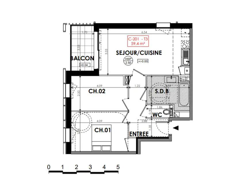 Vente appartement 3 pièces 59,3 m2
