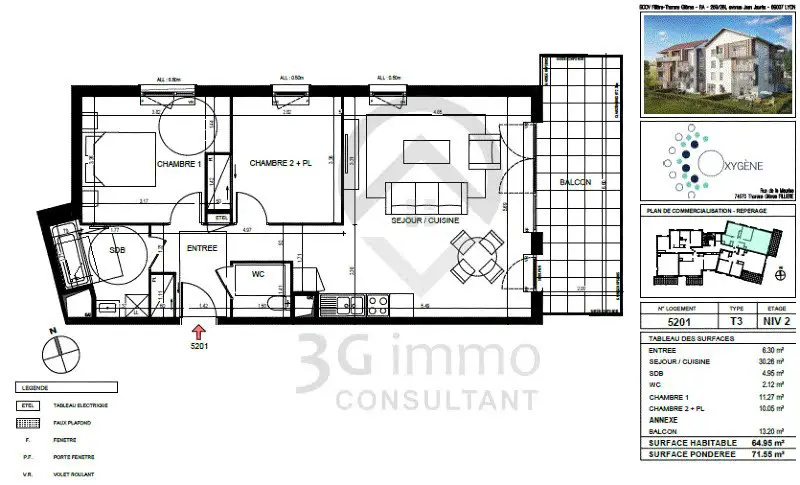 Vente appartement 3 pièces 63 m2