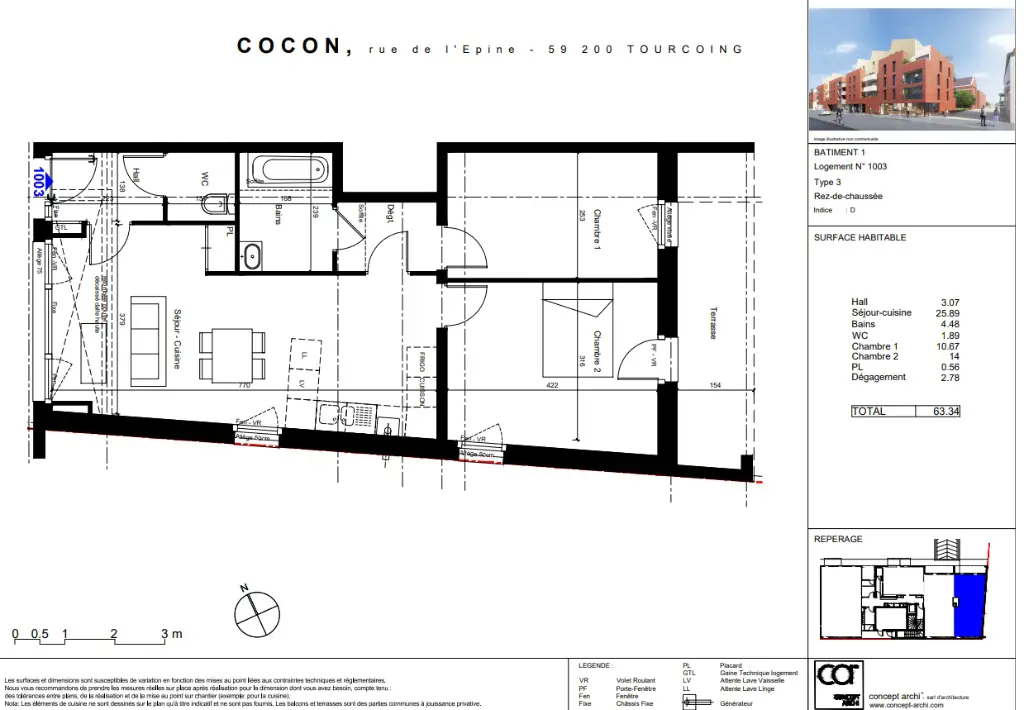Vente appartement 3 pièces 63,34 m2