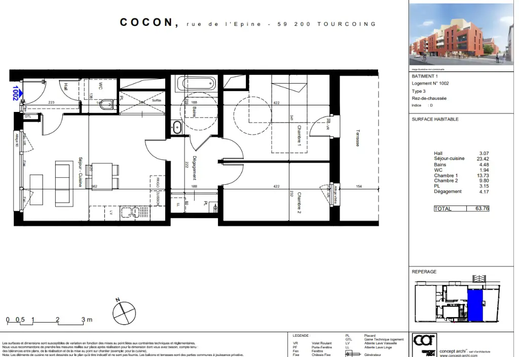 Vente appartement 3 pièces 63,76 m2