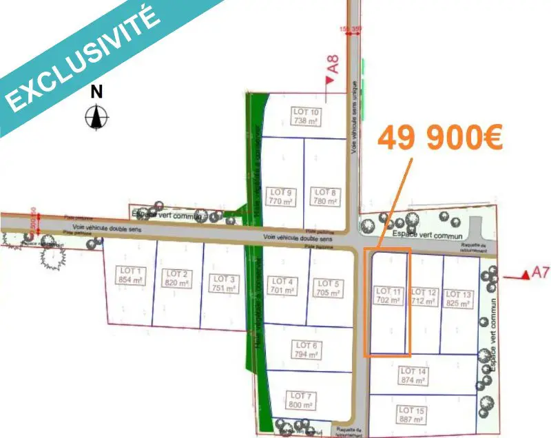 Vente terrain à bâtir 702 m2