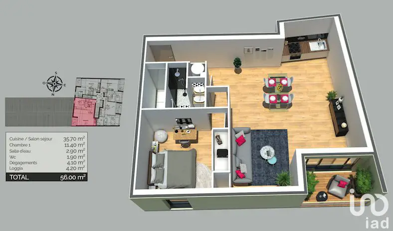 Vente appartement 2 pièces 56 m2