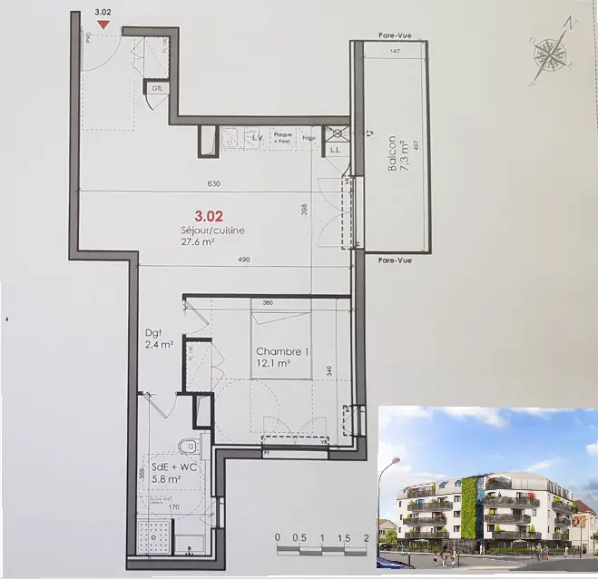 Location appartement 2 pièces 47,9 m2