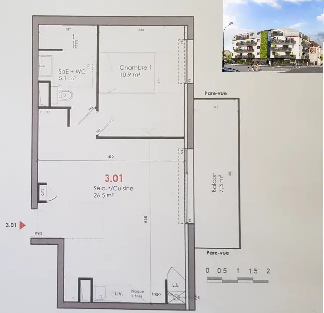 Location appartement 2 pièces 42,5 m2