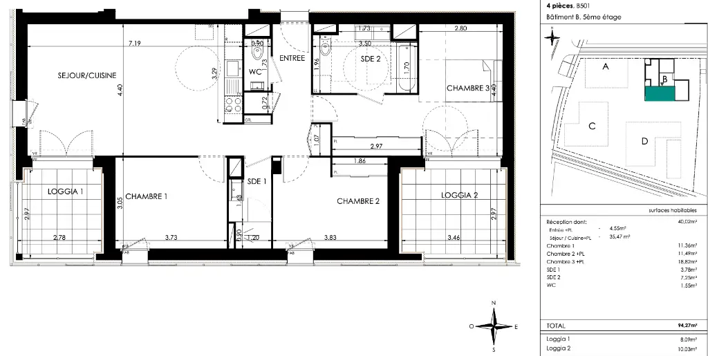 Vente appartement 4 pièces 94,27 m2