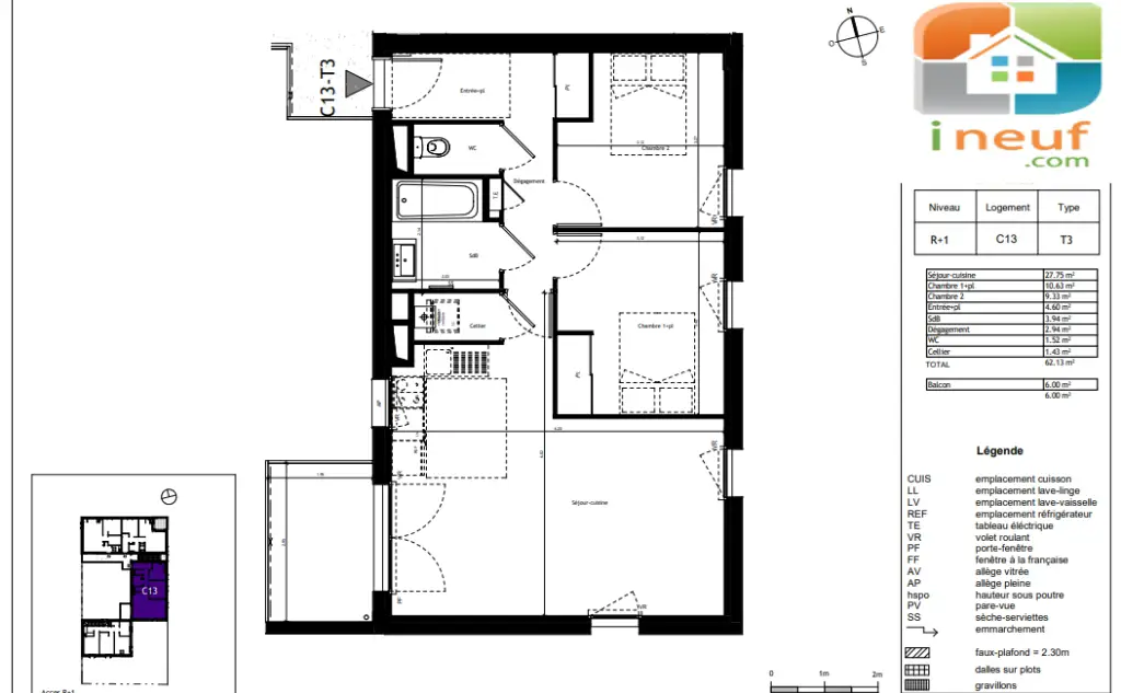 Vente appartement 3 pièces 62,13 m2