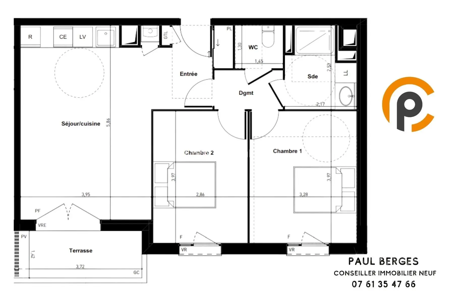 Vente appartement 3 pièces 56,86 m2