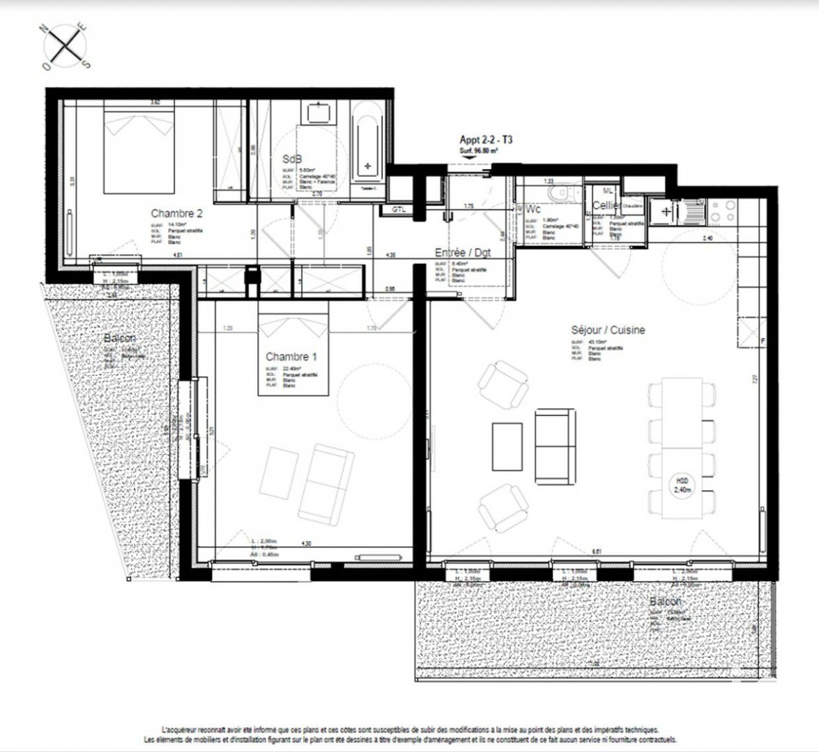 Vente appartement 3 pièces 96 m2