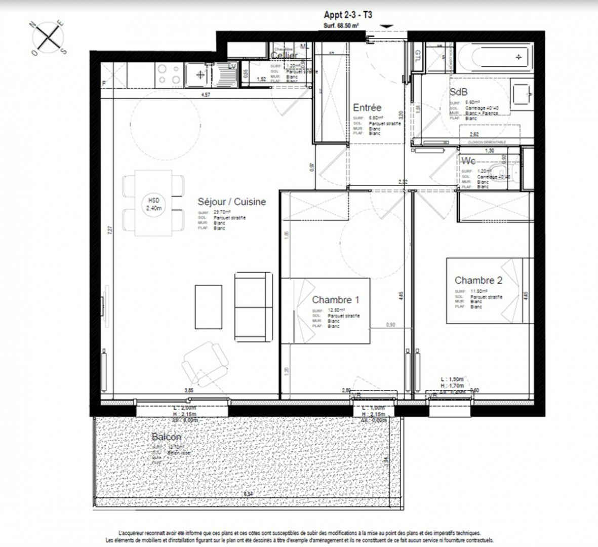Vente appartement 3 pièces 68 m2