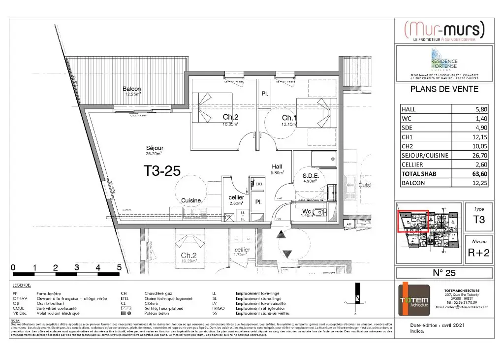 Vente appartement 3 pièces 63,6 m2
