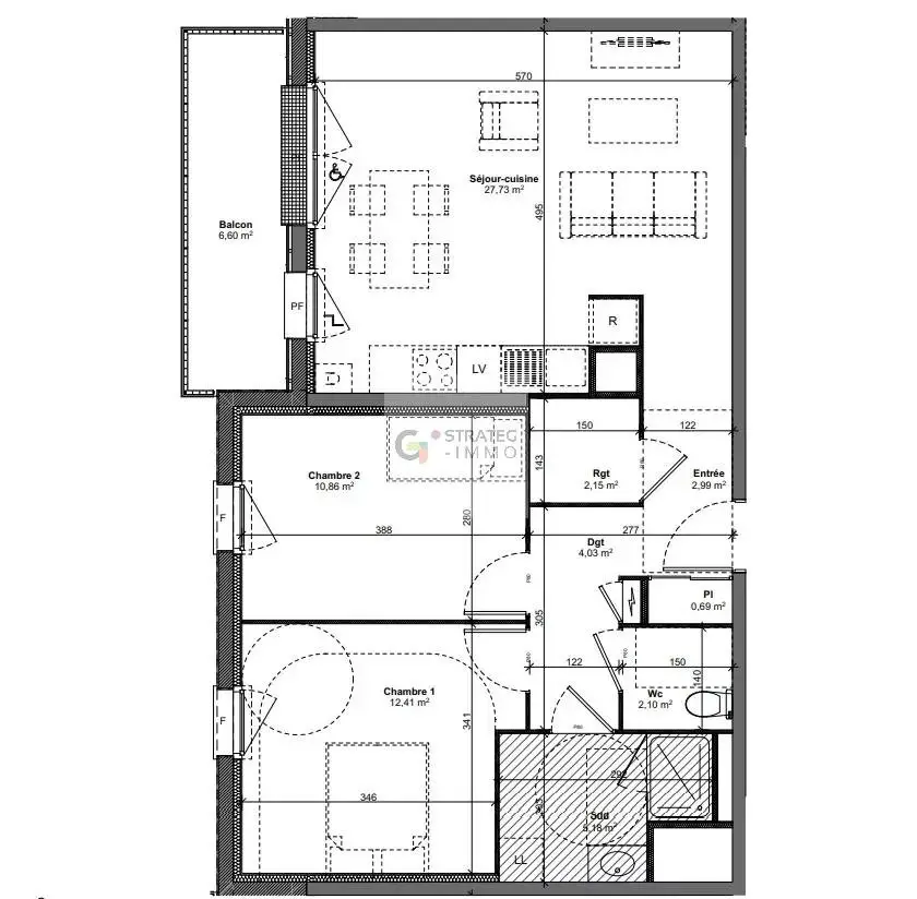 Vente appartement 3 pièces 68,14 m2